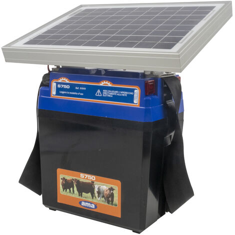 Elettrificatore Ranch Ama S750 a batteria con alimentazione a pannello  solare 10W
