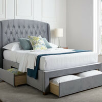 Elise Grey Winged Upholstered Drawer Storage Bed Frame - Double - Grey