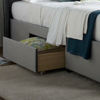 Elise Grey Winged Upholstered Drawer Storage Bed Frame - Double - Grey