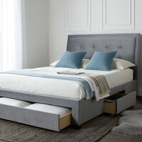 Woodbury Grey Upholstered Drawer Storage Bed Frame - Double - Grey