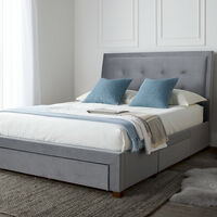 Woodbury Grey Upholstered Drawer Storage Bed Frame - Double - Grey
