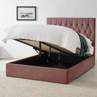 Waldorf Pink Upholstered Ottoman Storage Double Bed Frame Only - Pink