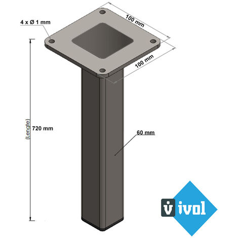 Pata de mesa de acero inoxidable cepillado Square - Plata - 60 x 60 x 720