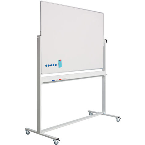 Lavagna bianca magnetica 90 x 120 cm - Smaltata - Doppia superficie - Supporto mobile (1/5)