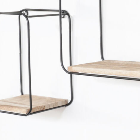2 Mensole Da Parete Flottanti In Legno Tung E Metallo | Scaffali A Muro Per Decorazione, Libri E Piante | Marrone