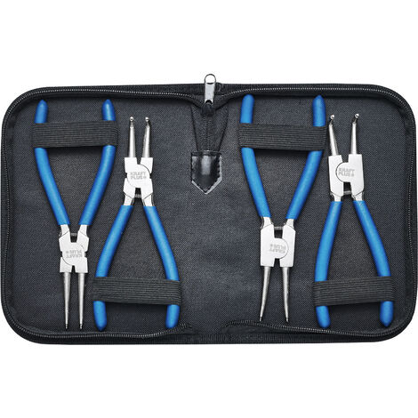 KRAFTPLUS K.105-4150 Jeu de pinces à circlips intérieurs et extérieurs 150 mm droite coudée pour bagues anneaux de sécurité - 4 pcs - avec étui (1/3)