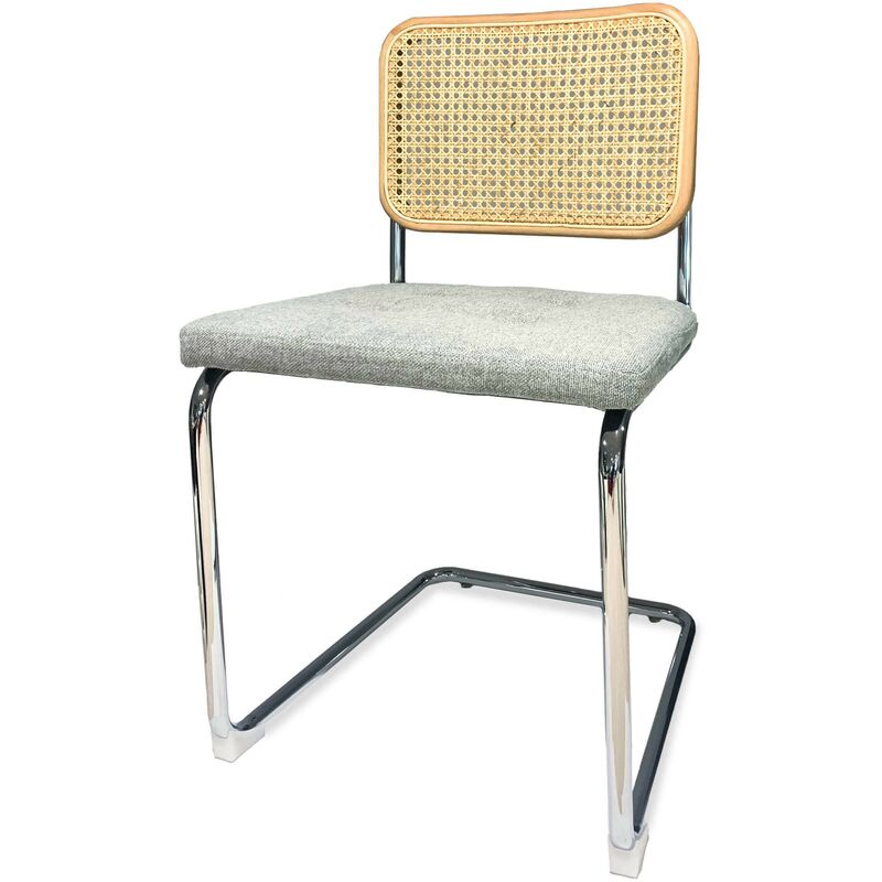 Cesca Stuhl aus Natürlichem Rattan und Kissen aus Baumwolle Grau