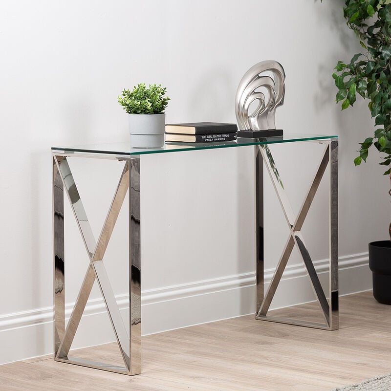 Wood and deals chrome console table