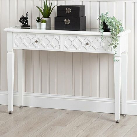 2 Drawers White Wooden Console Table