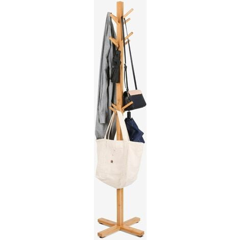 Portemanteau en bambou avec 12 crochets stables en forme darbre pour bureau couloir 175,5 cm