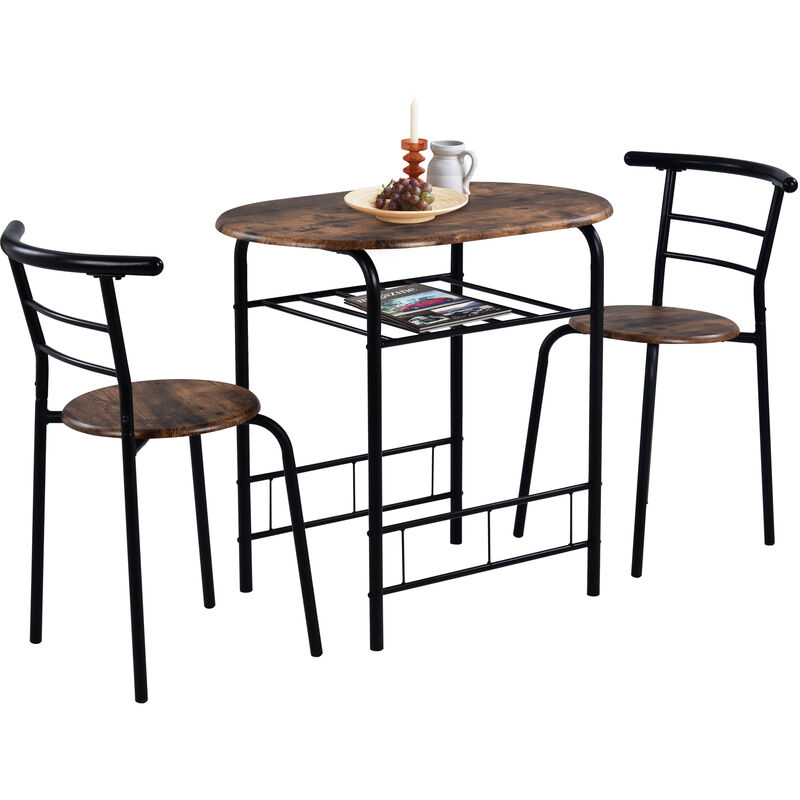 3 Pcs Dining Table Set Compact Dining Room Set for Kitchen