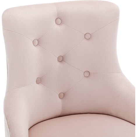 Velvet Dining Chair, Upholstered Armchair, Metal Leg, Modern Lounge Chair, Bedroom Living Room Chair with Lumbar Cushion, Pink