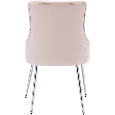 Velvet Dining Chair, Upholstered Armchair, Metal Leg, Modern Lounge Chair, Bedroom Living Room Chair with Lumbar Cushion, Pink