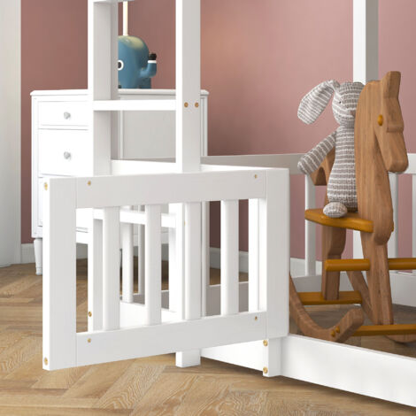 3FT Bunk Bed, Bed with Ladder, Children's Bed with Fall Protection and Railings, Solid Wood, White (190x90cm)