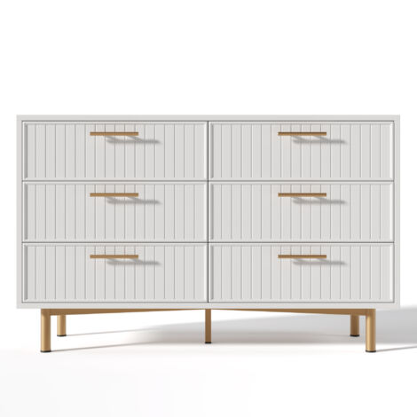 Sideboard Cabinet for Living Room, Chest of Drawers with 6 drawers, White, 40D x 120W x 75H cm