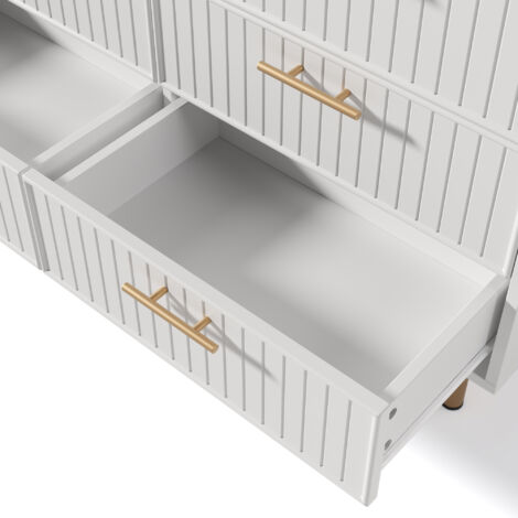 Sideboard Cabinet for Living Room, Chest of Drawers with 6 drawers, White, 40D x 120W x 75H cm