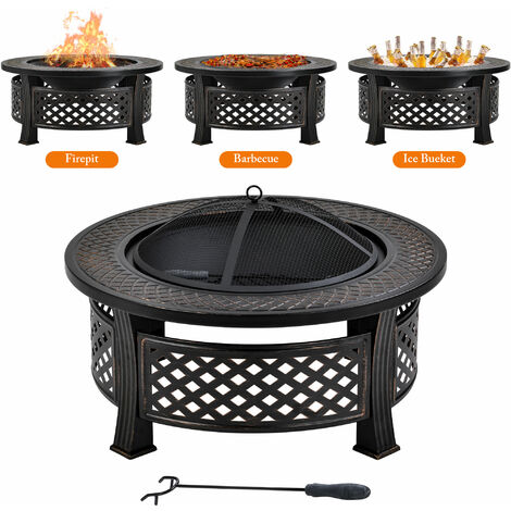 3 In 1 Fire Pit Outdoor Round Firepit, Cast Iron Fire Pit Bbq Grill