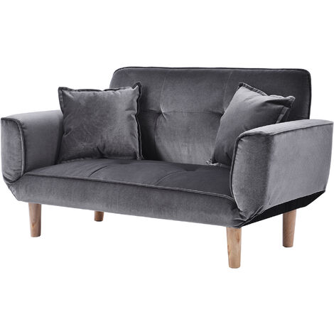 Convertible Sofa Bed 2 Seater Wood Frame, Flannel, Dark Grey