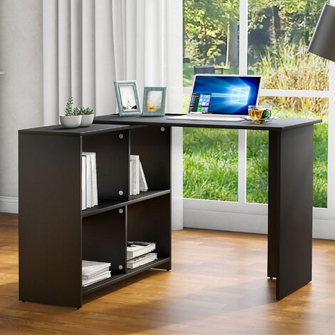 L-Shaped Desk Corner Desk with Storage 4 shelves Computer Desk Black