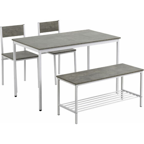 Dining Table Set 4 Pcs Dining Table, Chairs and Bench grey