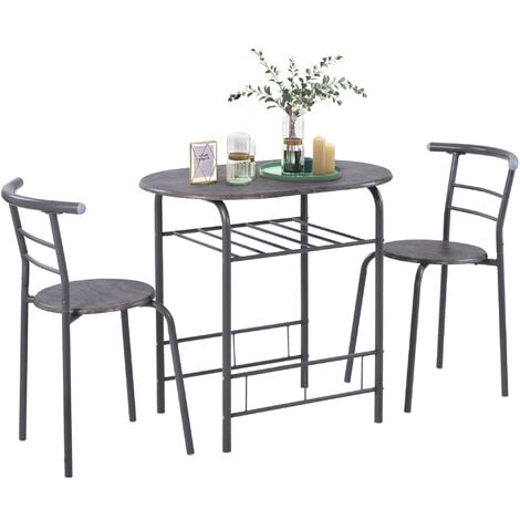 3 Piece Dining Table Set, retro country style for Kitchen, Dining Room, grey