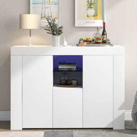 Sideboard with LED Storage Cabinet Buffet Kitchen Sideboard Cupboard White High Gloss