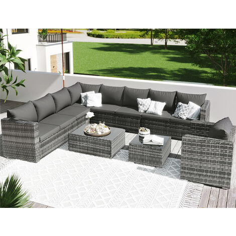 Rattan Garden Furniture Set 9-Seater Large Outdoor Corner Sofa Set Garden Lounge Patio Sofa Set with Coffee Table