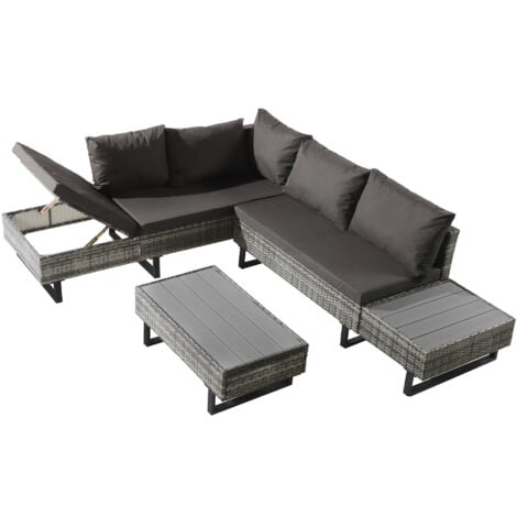 Garden Furniture Set Rattan Garden Lounge 5-seater Corner Sofa Set with Coffee Table Industrial Style