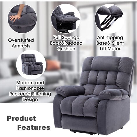 Electric Power Lift Recliner Chair Sofa Armchair with Massage and Heat for Elderly with 2 Side Pockets, USB Ports, Grey