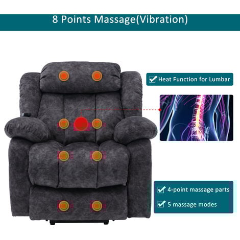 Recliner Chair Power Massage Lift Velvet Armchair with Heat & Vibration, Reclining Mechanism Ergonomic chair, Grey
