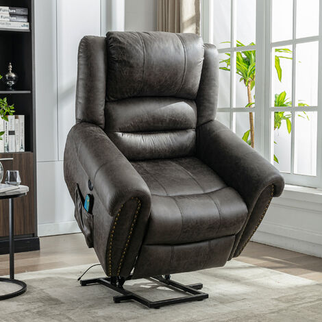 Electric Power Lift Recliner Chairs Sofa Armchair with Massage and Heat Massage Faux Leather Reclining Chairs with USB Port and 2 Side Pockets