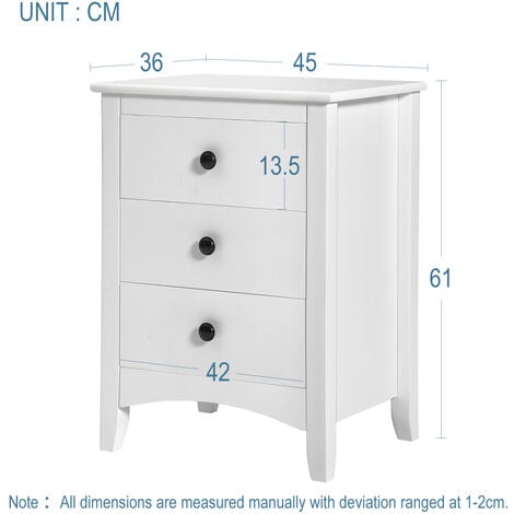 Set of 2 Bedside Table 3 Drawers Bedside Cabinet White Chest of Drawers ...