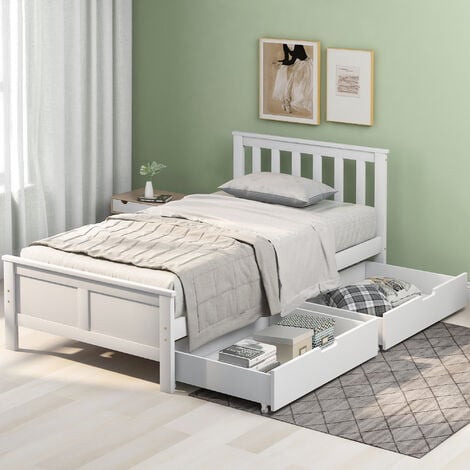 Single Bed 3ft 190x90cm Wooden Bed Frame Storage Bed with Drawers for Adults, Kids, Teenagers