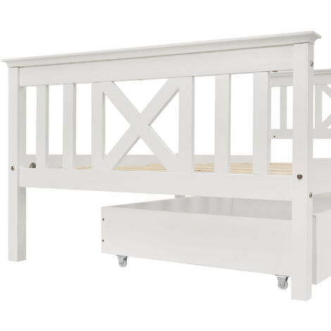 3FT Single Bed with Drawers Wooden Bed Frame Single Storage Bed For Adults, Kids, Teenagers, 90x190 cm, White