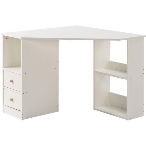 Corner Desk Computer Table with Drawers and Shelves Home Office Writing Workstation, White