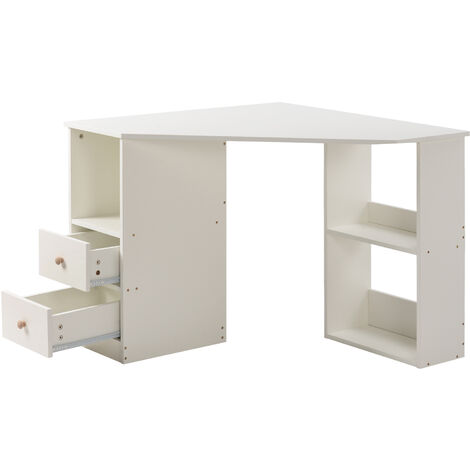 Corner Desk Computer Table with Drawers and Shelves Home Office Writing Workstation, White