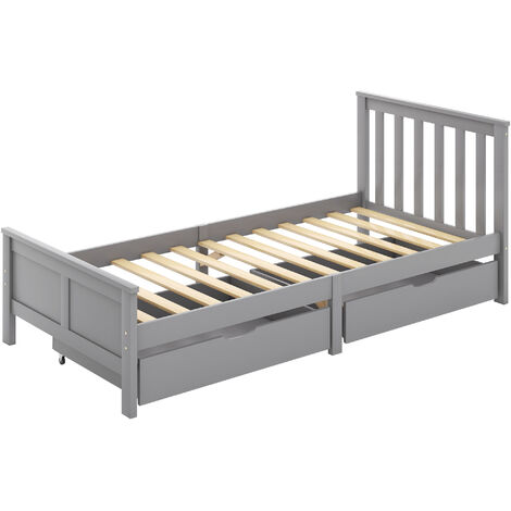 Single Bed 3ft 190x90cm Wooden Bed Frame Storage Bed with Drawers for Adults, Kids, Teenagers, Grey