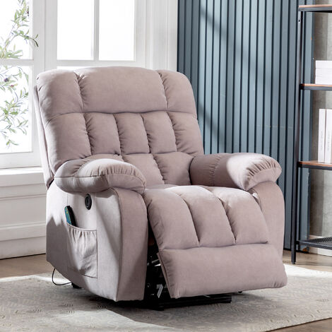 Electric Power Lift Recliner Chair Sofa Armchair with Massage and Heat for Elderly with 2 Side Pockets, USB Ports, Beige