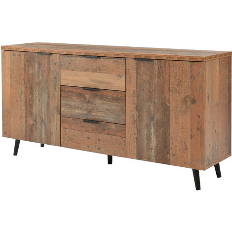 Sideboard 140cm 3 Drawers 2 Doors Storage Cupboard Kitchen Buffet TV Cabinet with Adjustable Shelves, Vintage Brown