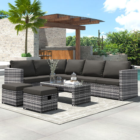 Rattan Garden Furniture Set 8 Seater Rattan Sofa Patio Garden Corner ...