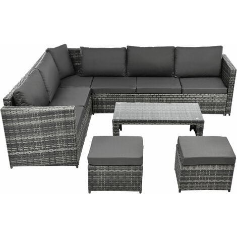 Rattan Garden Furniture Set 8 Seater Rattan Sofa Patio Garden Corner Sofa Set Garden Lounge with Coffee table & 2 stools