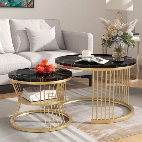 Nesting coffee tables, Scandinavian style, with Gold Metal Frame
