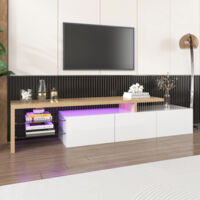 Modern TV stand 197cm LED TV cabinet - Glass display space - 2 drawers - Contemporary Style - White & Natural