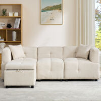 Sectional Sofa Couch with Removable Storage Ottoman, Fabric Sofa for Living Room, L- Shaped Sofa with 2 Pillows, Beige