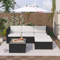 Rattan Garden Furniture Set 4-Seater Outdoor Rattan Furniture Set Garden Lounge Set Outdoor Corner Sofa with Glass Top Coffe Table & Cushions - Black