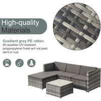 Rattan Garden Furniture Set 4-Seater Outdoor Rattan Furniture Set Garden Lounge Set Outdoor Corner Sofa with Glass Top Coffe Table & Cushions - Grey