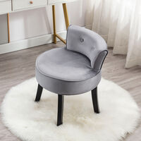 Velvet Dresser Stool Bedroom Chair Makeup Stool with Wooden Legs, grey