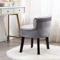 Velvet Dresser Stool Bedroom Chair Makeup Stool with Wooden Legs, grey