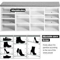 Wooden Shoe Bench Storage Shoe Cabinet Rack Hallway Cupboard Organizer with Seat Cushion 104 x 30 x 48 cm(W x D x H) (White, 14-Grids)