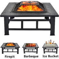 Fire pit 3 in 1 with BBQ Grill & Cover Outdoor Heating Garden Firepit Heater Brazier for Patio Garden BBQ Camping, Square